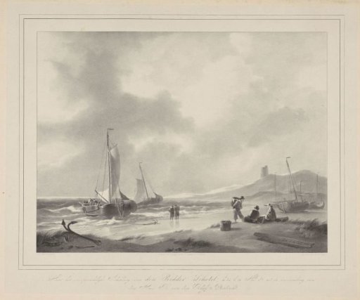 Beach view with two sailing boats in the surf