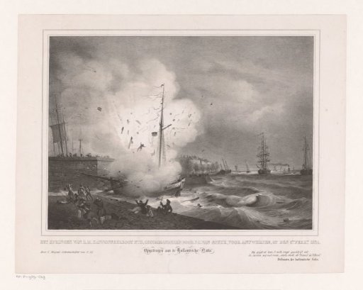 Explosion of the boat of Jan van Speyk off Antwerp