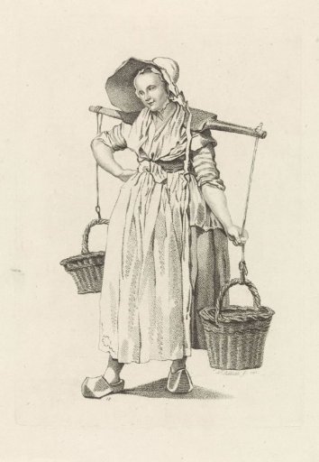 Peasant woman with two baskets on a yoke