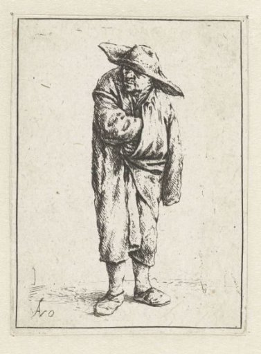 Standing peasant with hand and arm in his cloak