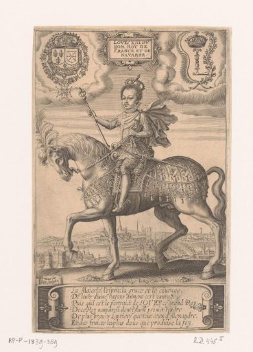Portrait of Louis XIII on horseback, with a view of Paris in the background