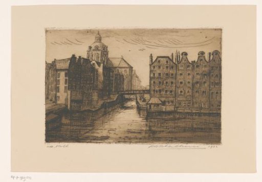 View of the Oudezijds Kolk and the Saint Nicholas Church in Amsterdam