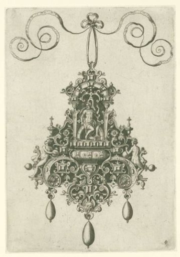 Pendant with a seated armored god