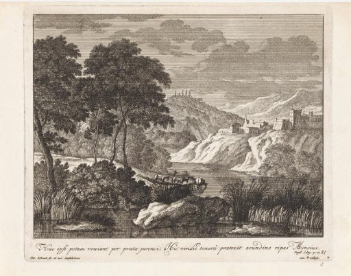 Landscape with a town on a hill along a river