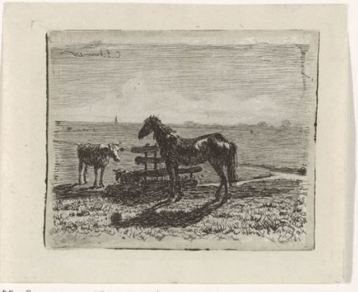 Meadow with a horse and two cows