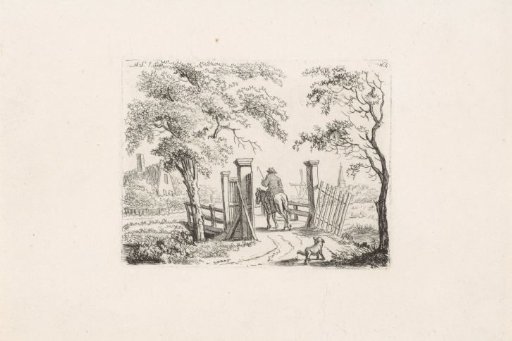 Rider with a dog at a bridge