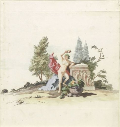 Naked Woman with a Laurel Wreath by a Monument