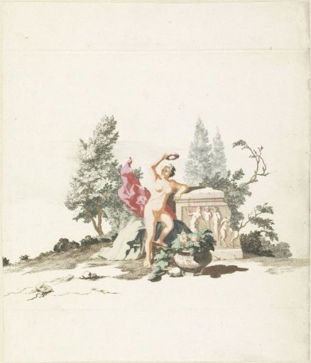 Naked Woman with a Laurel Wreath by a Monument