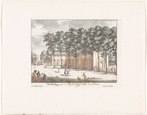 View of the stables on the north side of the forecourt at Palace Soestdijk