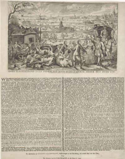Farmers struck by cattle plague, 1745