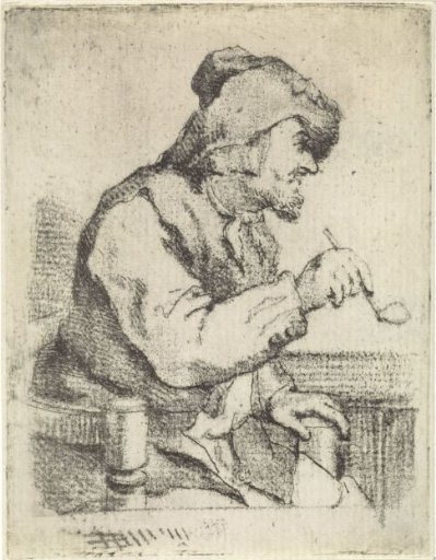 Man with a pipe, sitting at a table