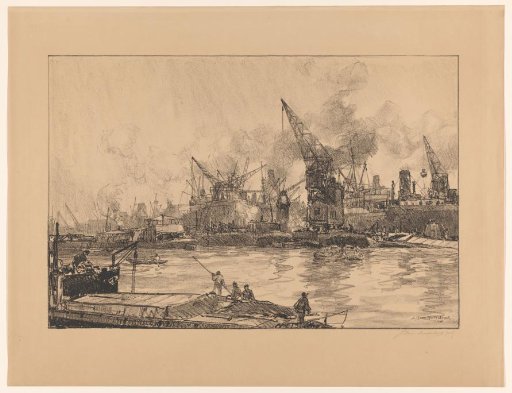 View of the Harbour of Rotterdam, with Various Cranes