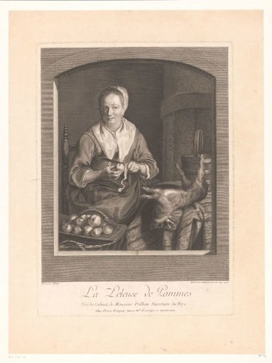 Woman peeling apples in a kitchen interior