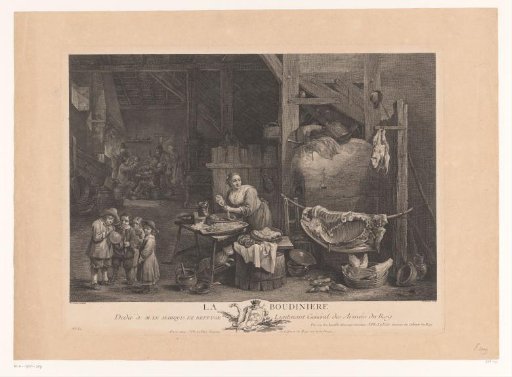 Interior with a woman making sausages