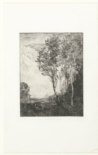 Italian landscape with trees and church