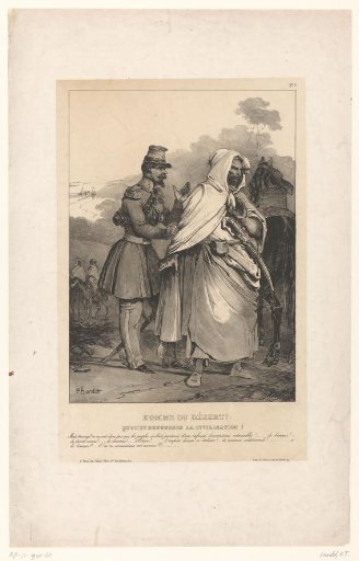 French officer in conversation with an Arab warrior
