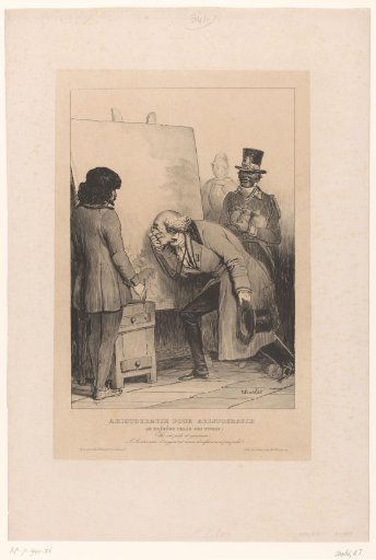Old aristocrat looking at a painting by an artist