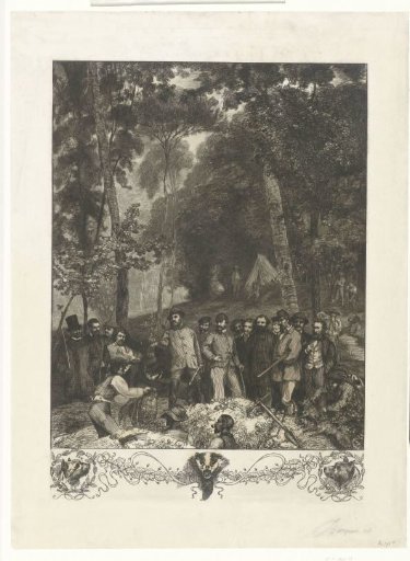 Forest Landscape with Hunters at a Drive Hunt for Badgers