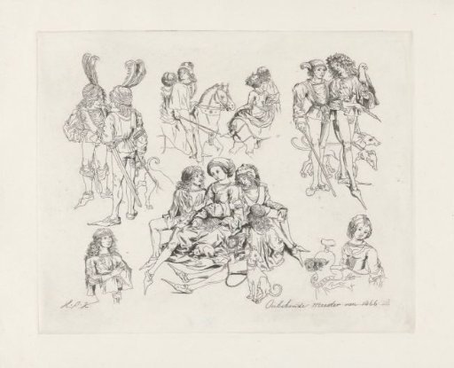 Study sheet with figures in medieval clothing