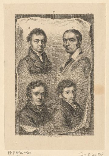 Portraits of Jan Willem Pieneman, Cornelis Cels, Pieter Christoffel Wonder, and Paul Joseph Constantin Gabriël