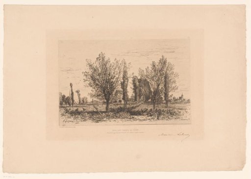 Landscape with meadow and view of a city