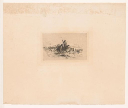Shepherd with flock on a plain