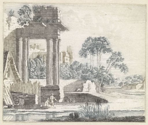 Landscape with classical ruins along the water