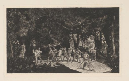 Simplicius with a Group of Soldiers in a Dark Forest