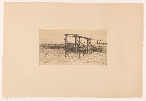 Polder landscape with wooden walkways