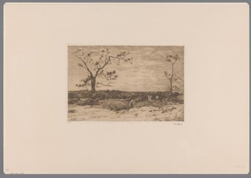 Landscape with leafless trees and woodcutters