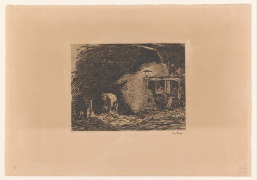 Stable interior by lamplight