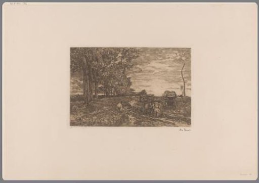 Landscape with man and two carts with brushwood