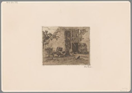 Woman at a Water Pump in Front of a Farmhouse