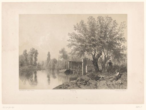 Riverbank with a resting fisherman