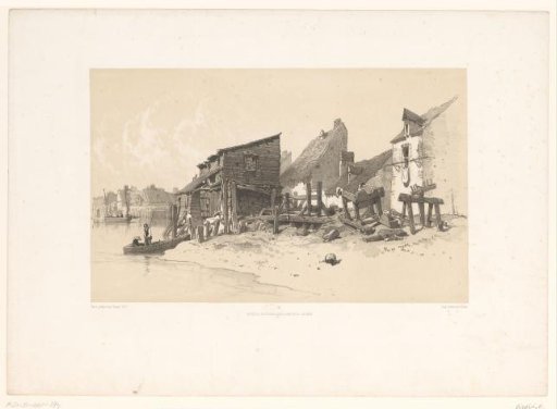 Riverbank with houses and watermill