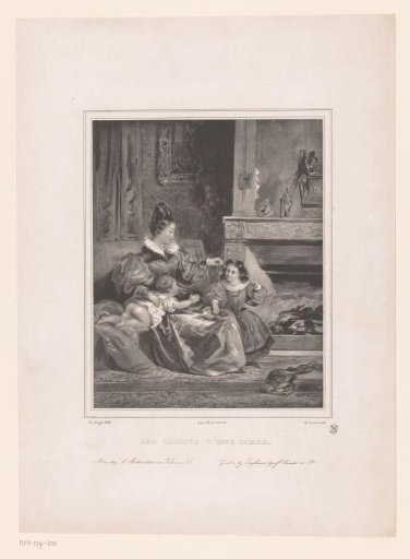 Mother with two children by the hearth