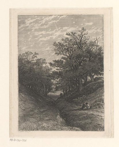 Hilly landscape with figures on a path