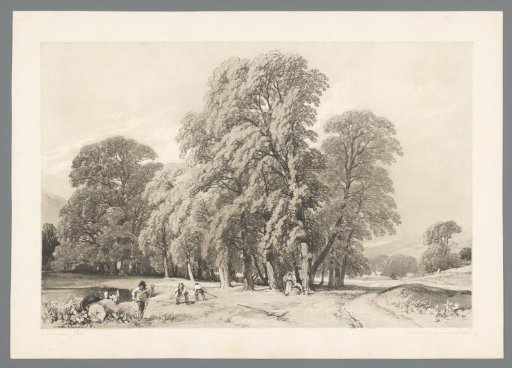 Landscape with farm labourers and tall trees near Twickenham