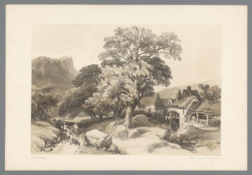Landscape with a watermill and shepherd with cattle in Gowbarrow Park