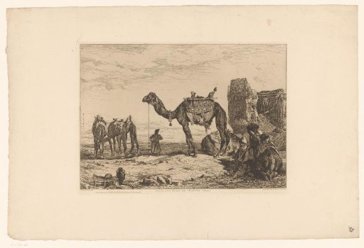 Landscape with camels by a ruin