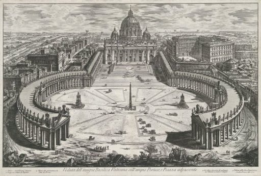 View of St. Peter's Square with St. Peter's Basilica at Vatican City
