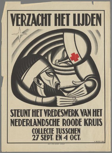 Alleviate the Suffering. Support the Peace Work of the Dutch Red Cross. Collection between 27 Sept. and 4 Oct.
