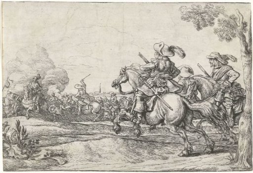 Battle with three galloping riders