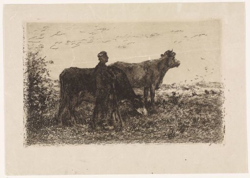 Peasant with two cows in a landscape