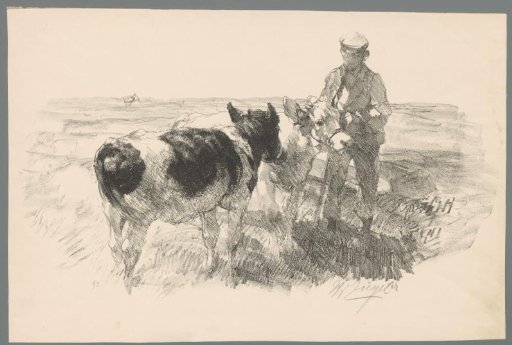 Peasant with Two Cows in a Meadow