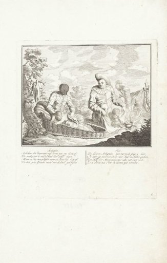 Harlequin wipes his child's bottom