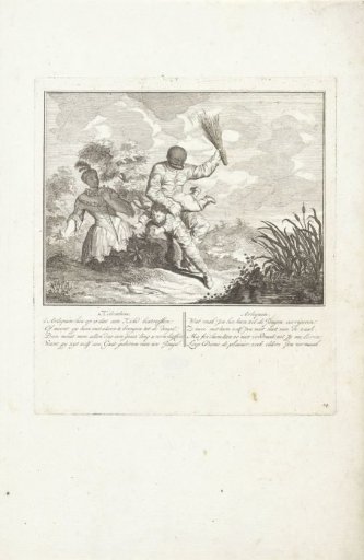 Harlequin gives his child a beating with a rod