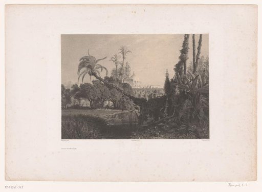 Palace on the water with palm trees in Lower Egypt