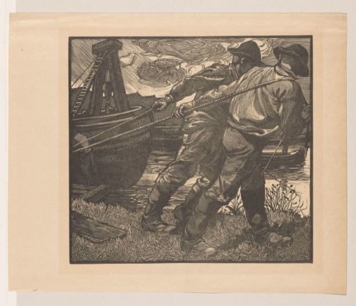 Workers with Ropes on the Shore