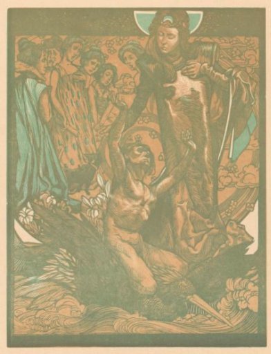 Female Figures with a Man on the Back of a Bird